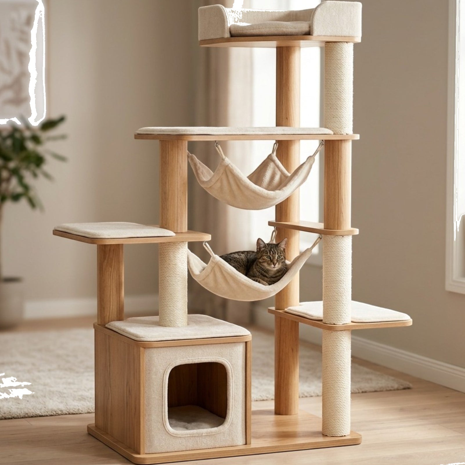 Hikrom Multi-Level Castle Cat Tree with Double Hanging Hammocks