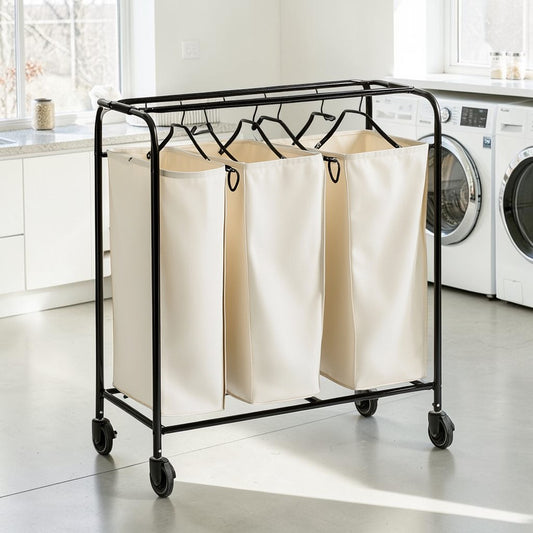 Hikrom Heavy-Duty 3-Bag Rolling Laundry Sorter