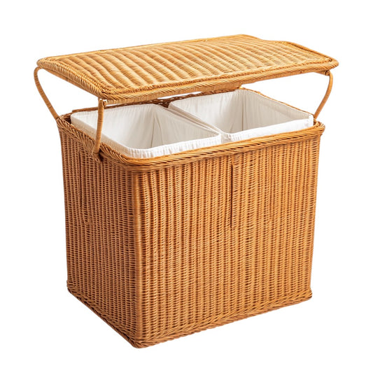 Hikrom Handwoven Double Rattan Laundry Hamper