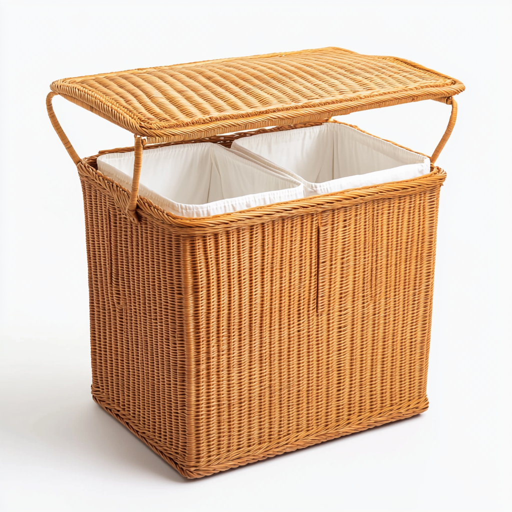 Hikrom Handwoven Double Rattan Laundry Hamper