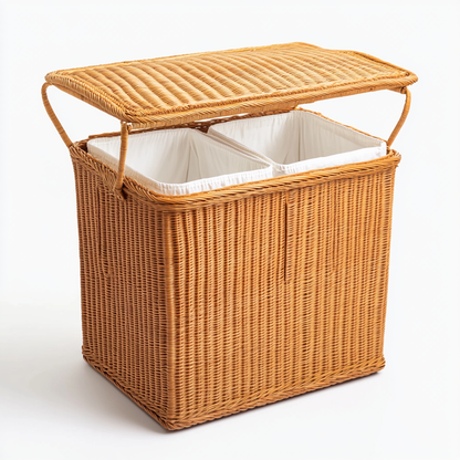 Hikrom Handwoven Double Rattan Laundry Hamper